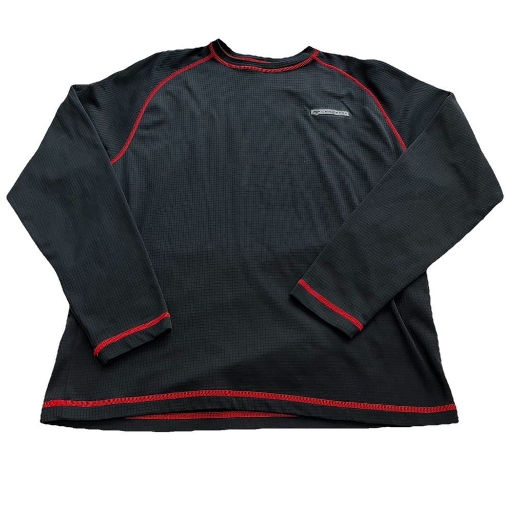 DESCENTE Polyester Thermal Large Long Sleeve Shirt Mens Black Red‎ Trim